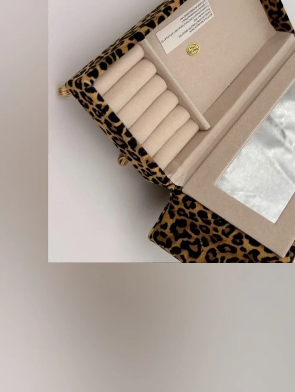 Leopard Print Sofa Jewelry Box Heart Back Miniature Couch Mirror Gold Legs